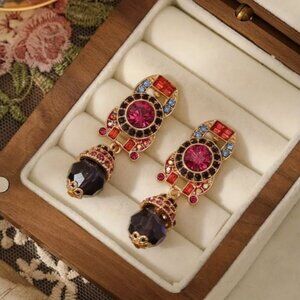 NEW Marcella Pink and Purple Rococo Ornate Jeweled Drop Earrings